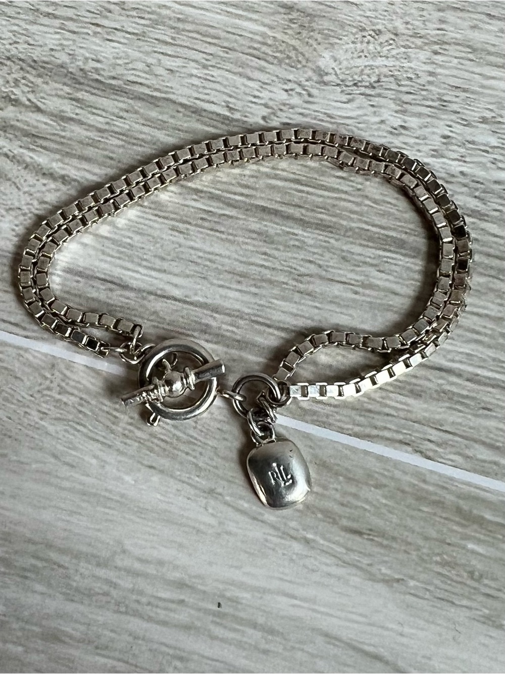 90’s Lauren Ralph Lauren Silver Tone Double Chain Toggle Bracelet